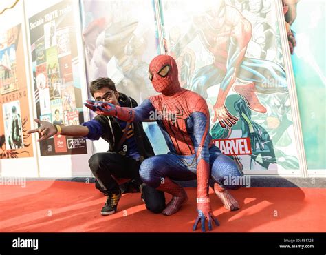 New Delhi India 4th Dec 2015 A Cosplayer In Spiderman Costume Poses