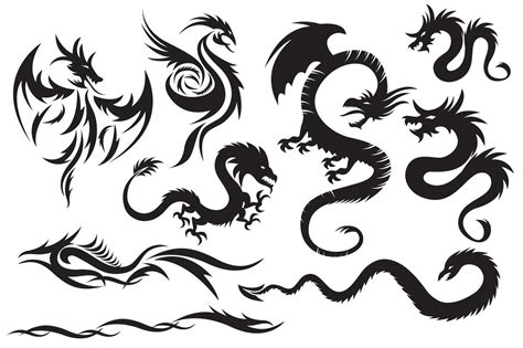 Dragones Tribales Conjunto De Los Dragones Chinos Tatuaje Tribal