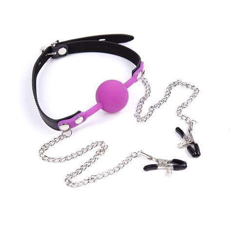 Metal Nipples Clamps Silicone Mouth Plug Ball Gag Bondage Slave In Adult Games For Couples