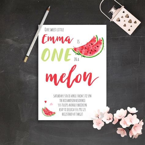 One In A Melon First Birthday Invitation Printable Etsy