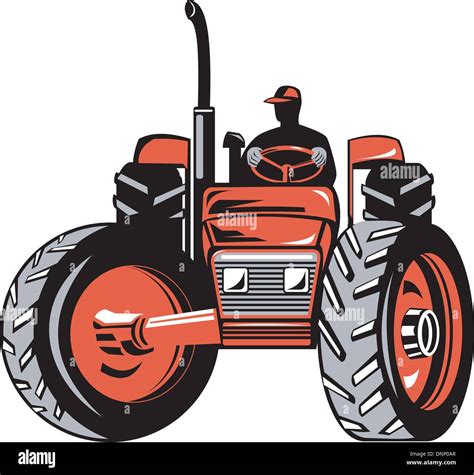Illustration Of A Vintage Farm Tractor On Isolated Background Done In