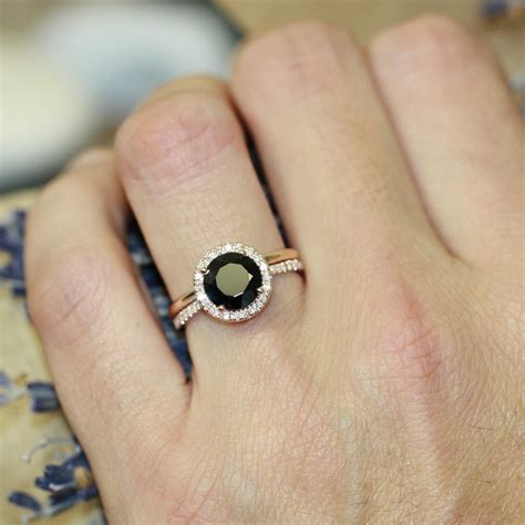 Black Spinel Half Eternity Diamond Engagement Ring By Lamoredesign