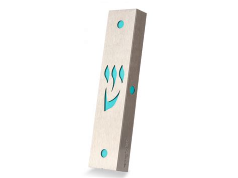 Buy Stainless Steel Mezuzah With Turquoise Shin And Dots By Dorit
