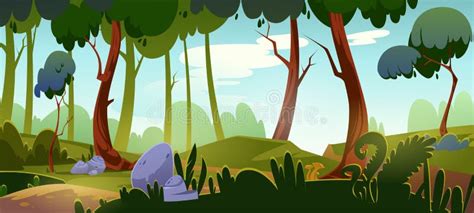 Cartoon Forest Background With Pond Swamp Trail Stock Vector