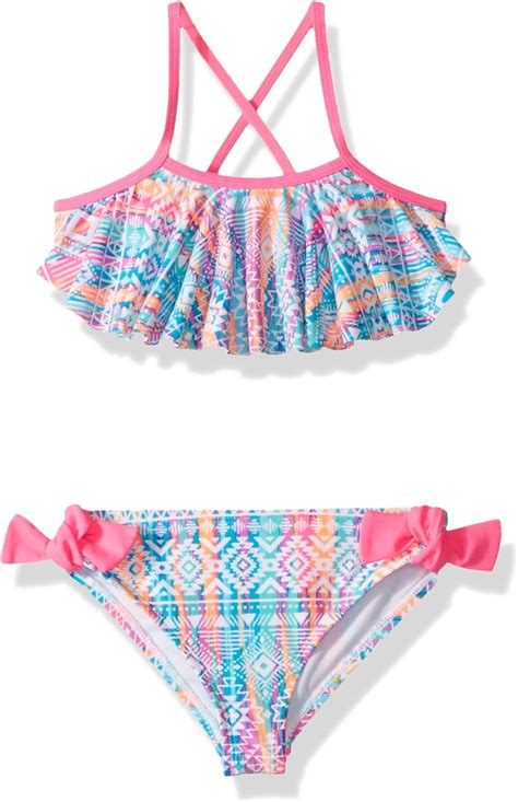 Angel Beach Girls Little Ethnic Print Flounce Bikini Swim