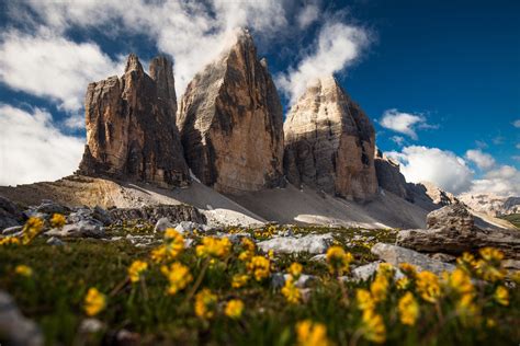 Download Cliff Dolomites Alps Flower Cloud Summer Nature Tre Cime Di Lavaredo K Ultra Hd Wallpaper