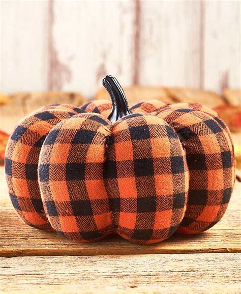 Plaid Halloween Tabletop Accents Autumn Decorating Fabric Pumpkins