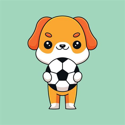 Cute Dog Holding Soccer Ball Cartoon Mascot Doodle Art Hand Drawn