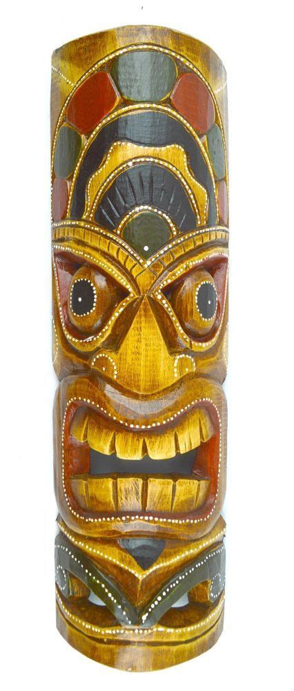 20 Hand Carved Tiki Royal God Mask Hawaiian Polynesian Wall Tribal Bar Tropical Tongue Tiki