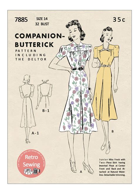 1930s Stylish Tea Frock Ready Printed Sewing Pattern Bust 32 Etsy