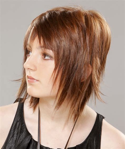 Medium Straight Chestnut Brunette Hairstyle With Razor Cut