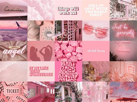 Pink Aesthetic Photo Wall Collage Kit 50 Pcs Digital Etsy Pink