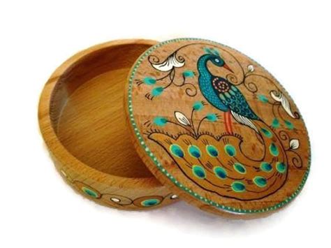 Wooden Trinket Box Peacock Hand Painted Wooden Jewelry Box Etsy