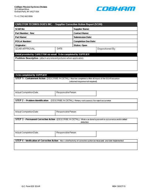 Corrective Action Request Templates At