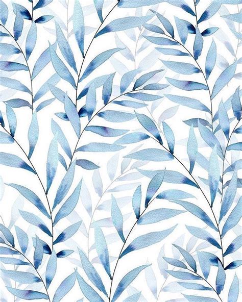 Blue Leaves Illustrate Watercolor Wallpaper Çiçekli Duvar Kağıdı