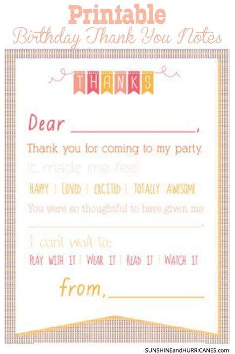 Printable Birthday Thank You Notes