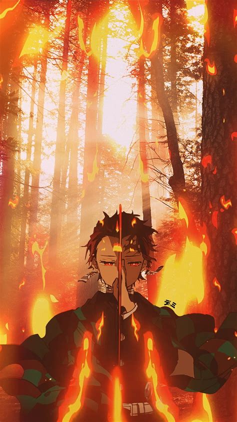 Tanjiro Kamado Anime Asesino De Demonios Fuego Bosque Kimetsu No