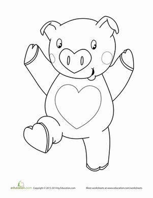 More coloring pages for valentine's day are there: Valentine's Day Pig | Worksheet | Education.com