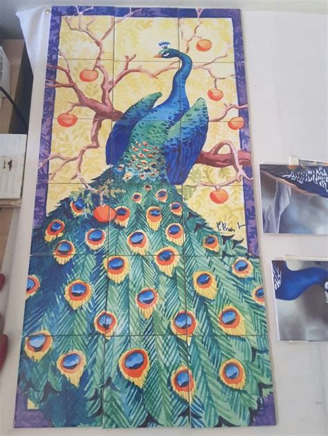 Tuscan Peacock Tile Mural On 6 Tiles At £uk