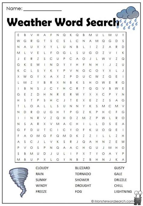 Weather Word Search Monster Word Search In 2020 Weather Words