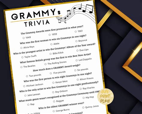 Grammys Party Trivia Game 2023 Music Academy Awards Party Etsy
