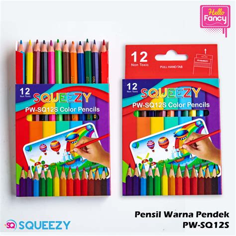 Jual Pensil Warna Squeezy Pendek 12 Warna Murah Coloring Pencil Pw