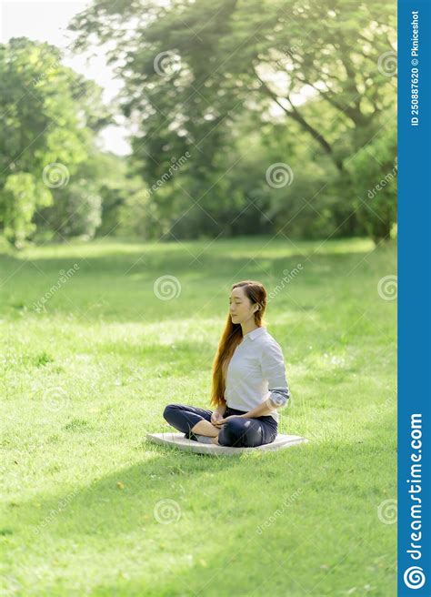 Meditation Outdoor Happy Woman Doing Meditation And Relaxing In The