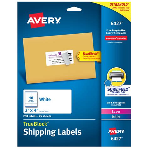 Avery Trueblock Shipping Labels White Sure Feed Permanent Adhesive