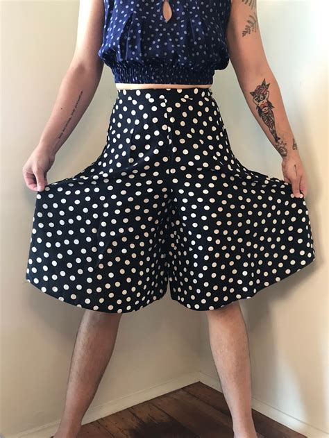 Black White Polka Dot Culotte Shorts 25 Inch Waist Etsy