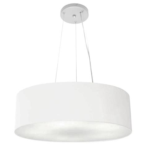 Lustre Pendente Cilíndrico Md 4134 Cúpula Em Tecido 50x15cm Branco Bivolt