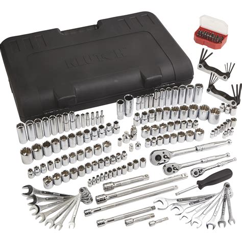 This set includes not only sockets and wrenches but many screwdriver accessories as well. Klutch SAE and Metric Mechanic's Tool Set — 189-Pc., 1/4in ...