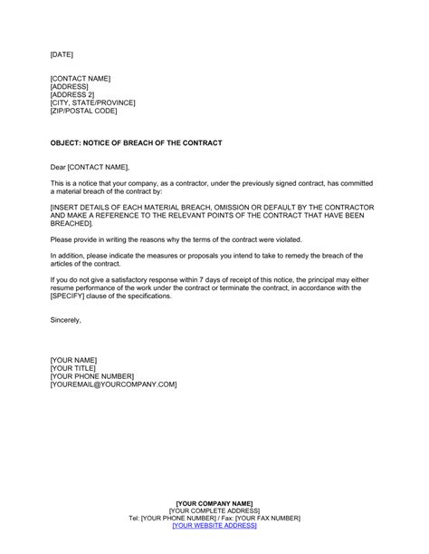 Breach Of Contract Letter Template By Business In A Box