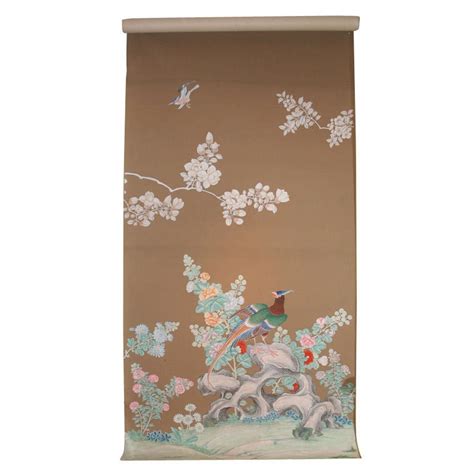 Set Of Five Antique Chinese Polychrome Wallpaper Panels Chinese Circa