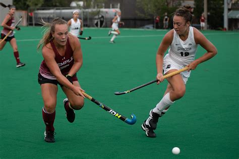 Hockey is a sport in which two teams play against each other by trying to manoeuvre a ball or a puck into the opponent's goal using a hockey stick.there are many types of hockey such as bandy, field hockey, ice hockey and rink hockey. Field Hockey earns second win of the season versus Towson ...