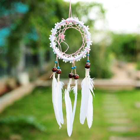 White Flower Dream Catcher With Feathers Wall Hanging Decoration Decor