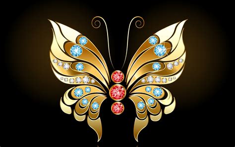 Golden Butterfly With Blue White And Red