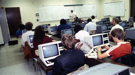 Old School Computer Class In The 80s 2560x1440 Wallpapers