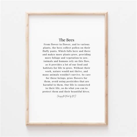 The Bees Original Poem Print A4 And A3 Download Honey Bee Wall Art Bumble Bee Decor Etsy