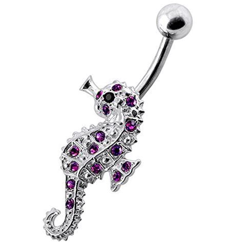 Multi Crystal Stone Seahorse Design 925 Sterling Silver Belly Button