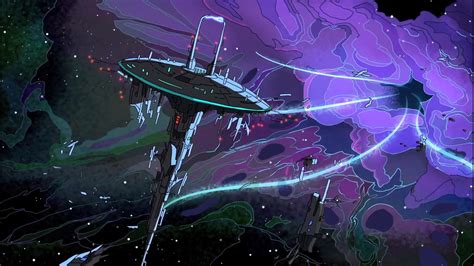 Black Spaceship In The Galaxy Photo Rick And Morty Space Hd Wallpaper