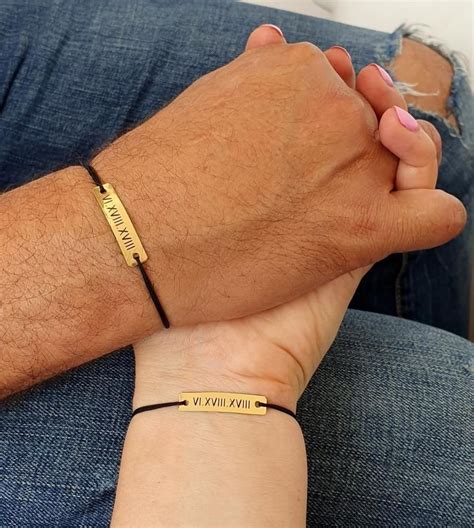 set of 2 personalized couple bracelets roman numerals his and etsy couple bracelets