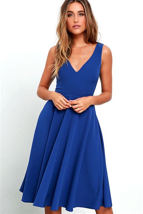 Lovely Royal Blue Dress Midi Dress Sleeveless Dress 4900