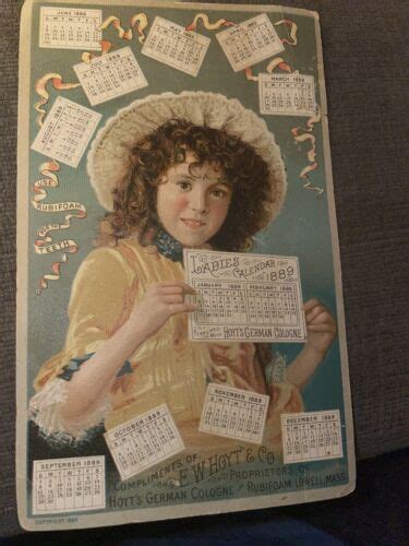 Little Girl 1889 Calendar Ew Hoyt And Co Cologne Lowell Ma Trade Card Ebay