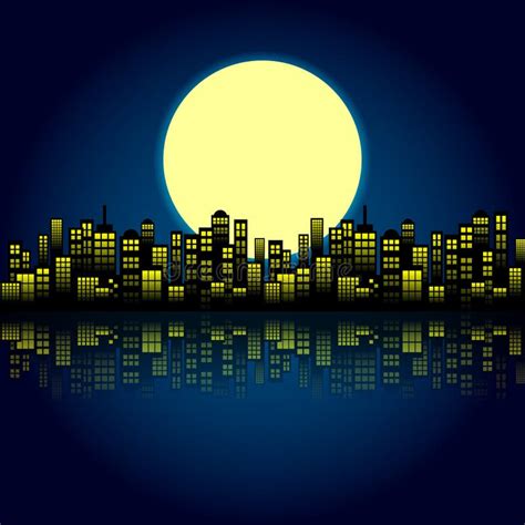 Style Cartoon Night City Skyline Background Stock Vector