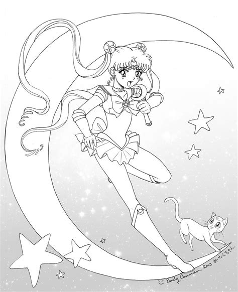 Sailor Moon And Luna Lineart By Otakuec On Deviantart Sailor Moon Coloring Pages Sailor Moon