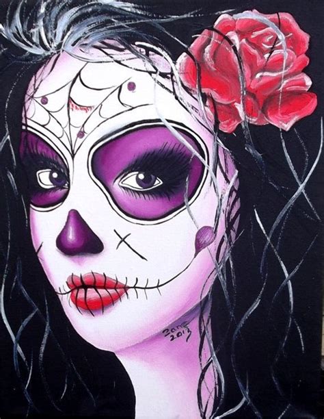 Day Of The Dead Sugar Skull Girl Tattoo Original Oil By