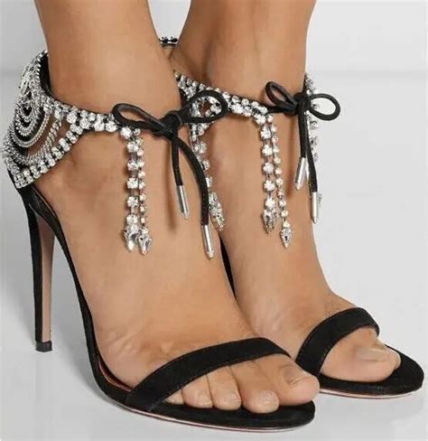 hot selling factory price sexy sandals bling crystals lace up high heel sandals black nude cover