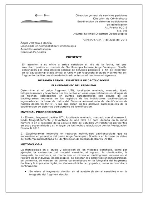 Dictamen Dactilos Pdf Huella Dactilar Testigo Experto