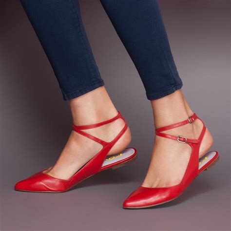Womens Red Flats Ankle Strap Pointed Toe Slingback Shoes Slingback