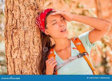 Dehydrated Tired Hiking Woman Thirsty Feeling Exhausted Heat Stroke